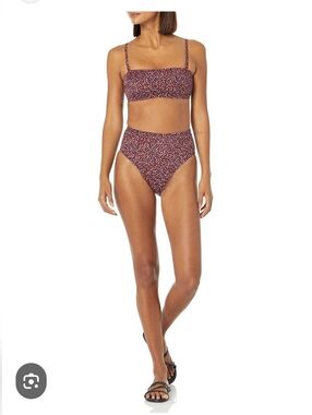 High-Waist Smocked Bikini Set - Burgundy Speckle